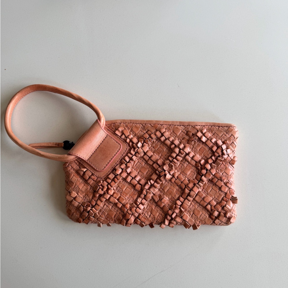 HOBO Woven Leather Wristlet in Coral